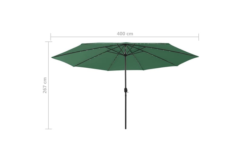 parasol m. LED-lys + metalstang 400 cm grøn - Grøn - Parasoller