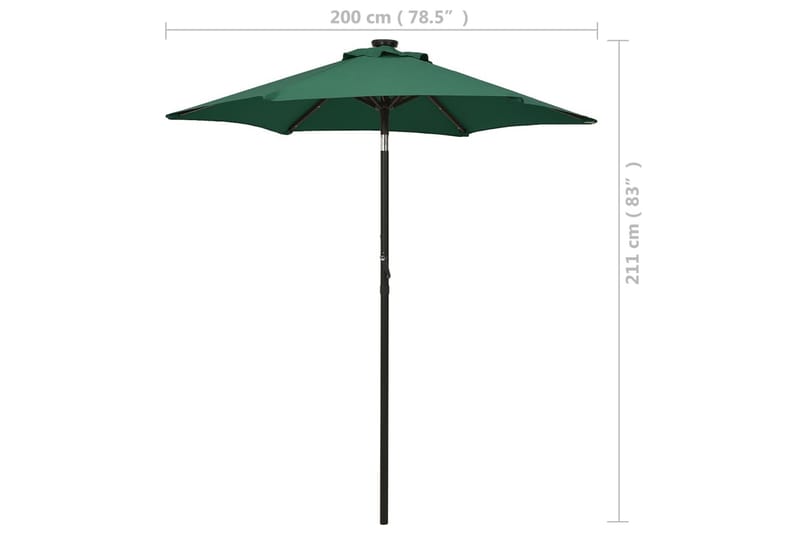 parasol med LED-lys 200x211 cm aluminium grøn - Grøn - Havemøbler - Solafskærmning - Parasoller