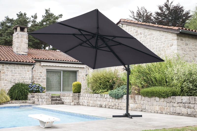 Miami Parasol Fritstående 3×3 m - Grå - Havemøbler - Solafskærmning - Parasoller - Hængeparasol