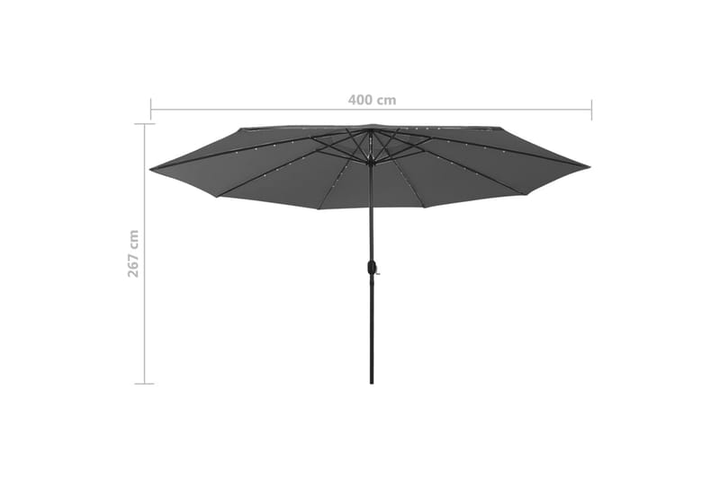 parasol m. LED-lys + metalstang 400 cm antracitgrå - Antracit - Parasoller