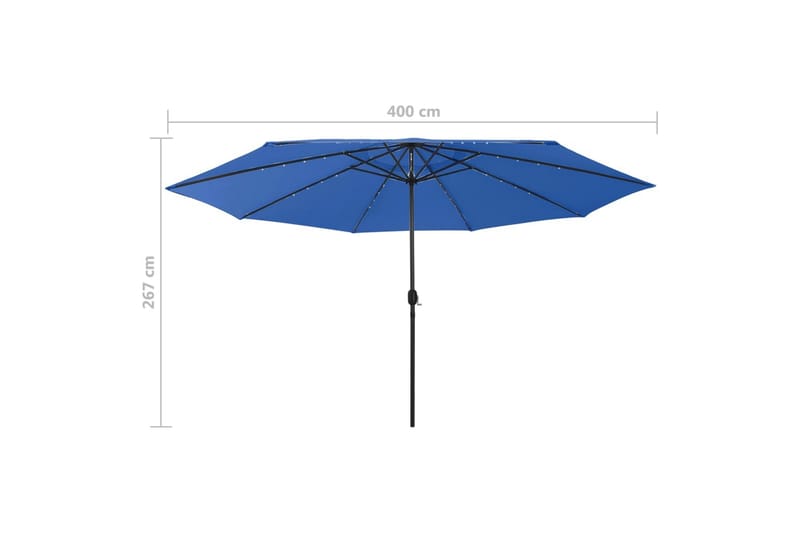 parasol m. LED-lys + metalstang 400 cm azurblå - Blå - Havemøbler - Solafskærmning - Parasoller