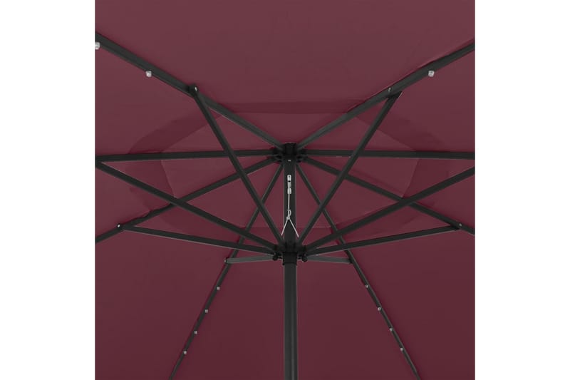 parasol m. LED-lys + metalstang 400 cm bordeauxfarvet - Rød - Havemøbler - Solafskærmning - Parasoller
