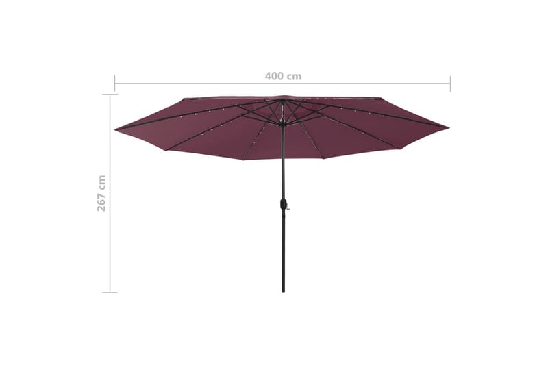 parasol m. LED-lys + metalstang 400 cm bordeauxfarvet - Rød - Havemøbler - Solafskærmning - Parasoller
