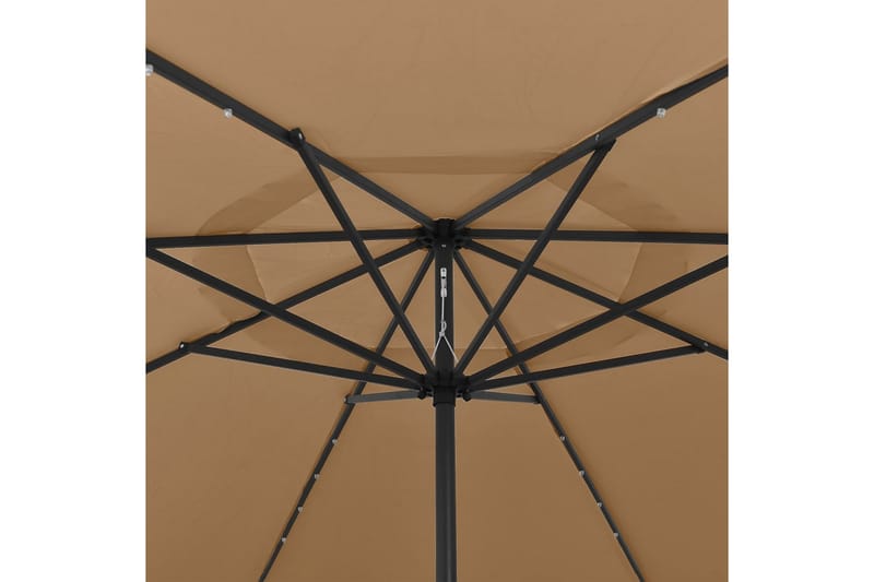 parasol m. LED-lys + metalstang 400 cm gråbrun - Gråbrun - Havemøbler - Solafskærmning - Parasoller