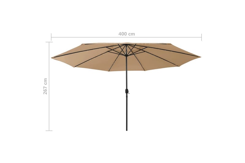 parasol m. LED-lys + metalstang 400 cm gråbrun - Gråbrun - Havemøbler - Solafskærmning - Parasoller