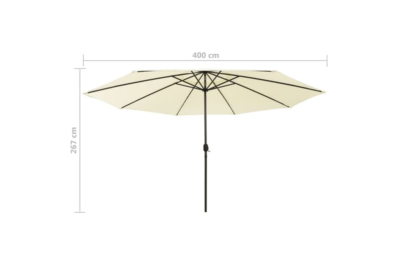 parasol m. LED-lys + metalstang 400 cm sandfarvet - Parasoller