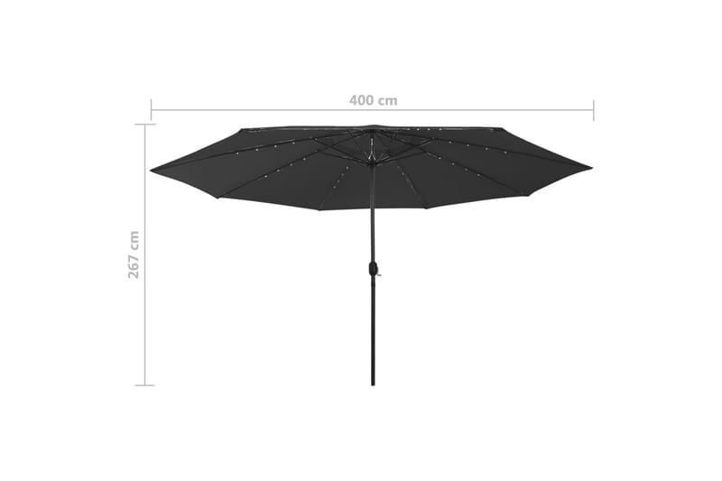 parasol m. LED-lys + metalstang 400 cm sort - Sort - Havemøbler - Solafskærmning - Parasoller