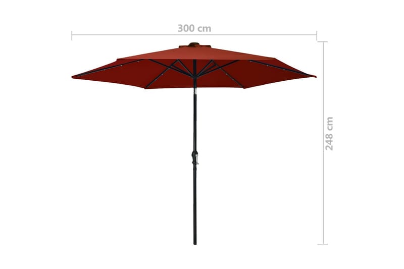 parasol m. LED-lys + stålstang 300 cm terrakotta - Brun - Havemøbler - Solafskærmning - Parasoller