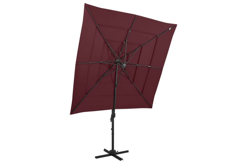 parasol med aluminiumsstang 4 niveauer 250x250 cm bordeaux - Rød - Parasoller