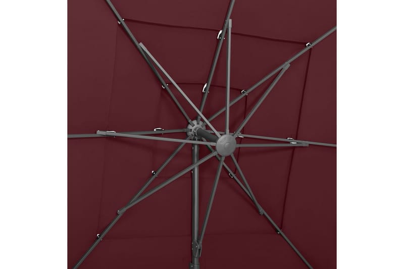 parasol med aluminiumsstang 4 niveauer 250x250 cm bordeaux - Rød - Havemøbler - Solafskærmning - Parasoller