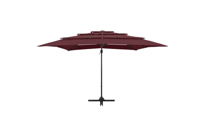 parasol med aluminiumsstang 4 niveauer 250x250 cm bordeaux - Rød - Havemøbler - Solafskærmning - Parasoller