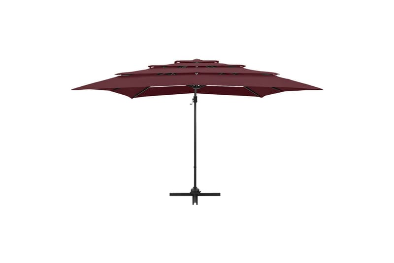 parasol med aluminiumsstang 4 niveauer 250x250 cm bordeaux - Rød - Parasoller