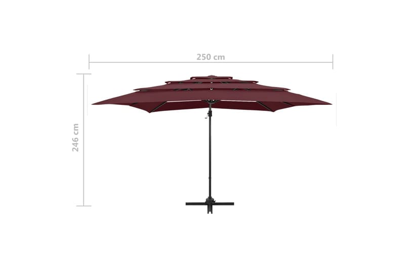 parasol med aluminiumsstang 4 niveauer 250x250 cm bordeaux - Rød - Parasoller