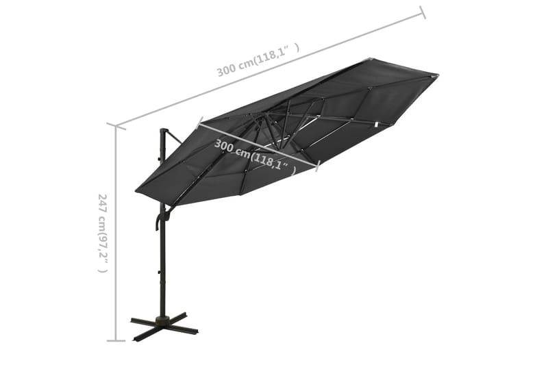 parasol med aluminiumsstang 4 niveauer 3x3 m antracitgrå - Antracit - Parasoller