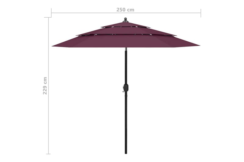 parasol med aluminiumsstang i 3 niveauer 2,5 m bordeaux - Parasoller