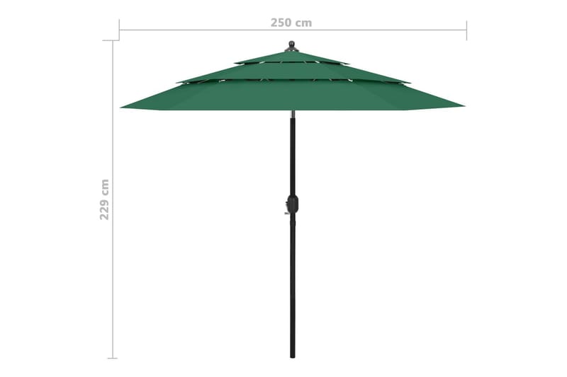 parasol med aluminiumsstang i 3 niveauer 2,5 m grøn - Parasoller