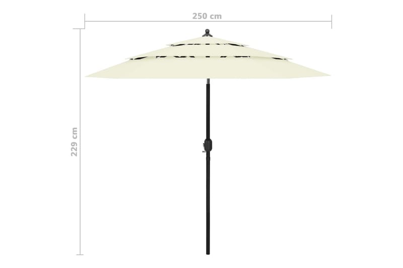 parasol med aluminiumsstang i 3 niveauer 2,5 m sandfarvet - Parasoller