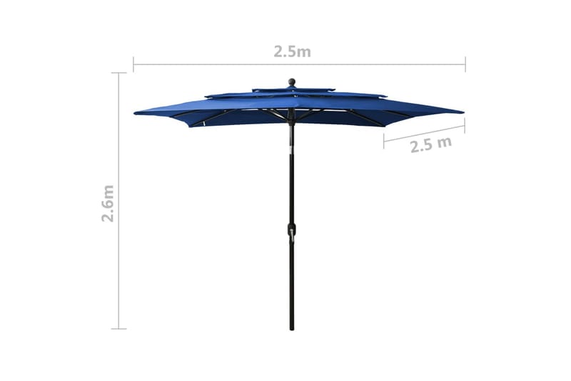 parasol med aluminiumsstang i 3 niveauer 2,5x2,5 m azurblå - Parasoller