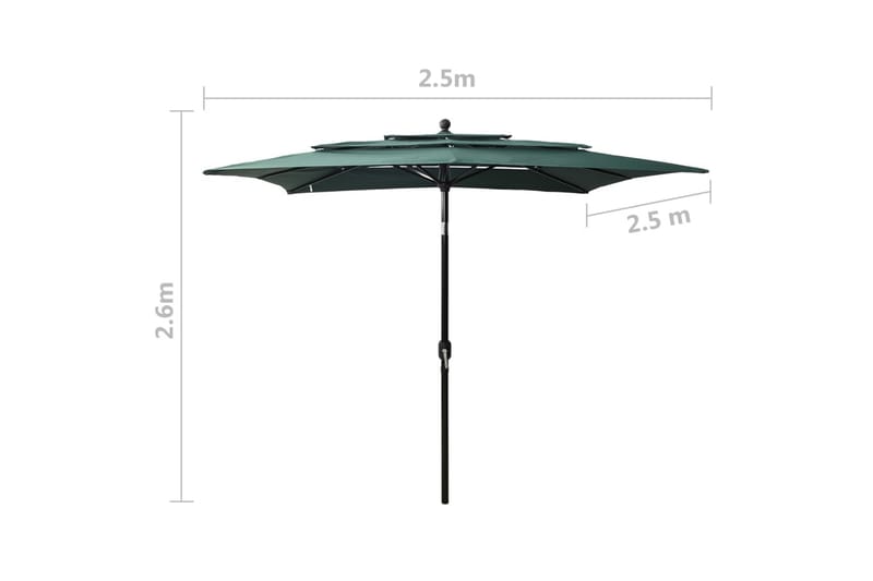 parasol med aluminiumsstang i 3 niveauer 2,5x2,5 m grøn - Parasoller