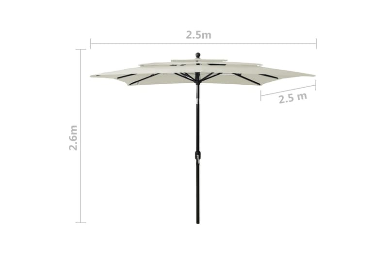 parasol med aluminiumsstang i 3 niveauer 2,5x2,5 m - Parasoller