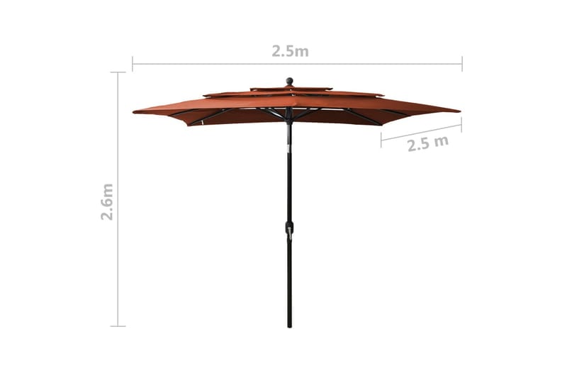 parasol med aluminiumsstang i 3 niveauer 2,5x2,5 m - Havemøbler - Solafskærmning - Parasoller
