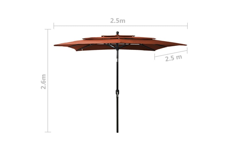 parasol med aluminiumsstang i 3 niveauer 2,5x2,5 m - Parasoller