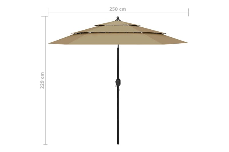 parasol med aluminiumsstang i 3 niveauer 2 5m gråbrun - Parasoller