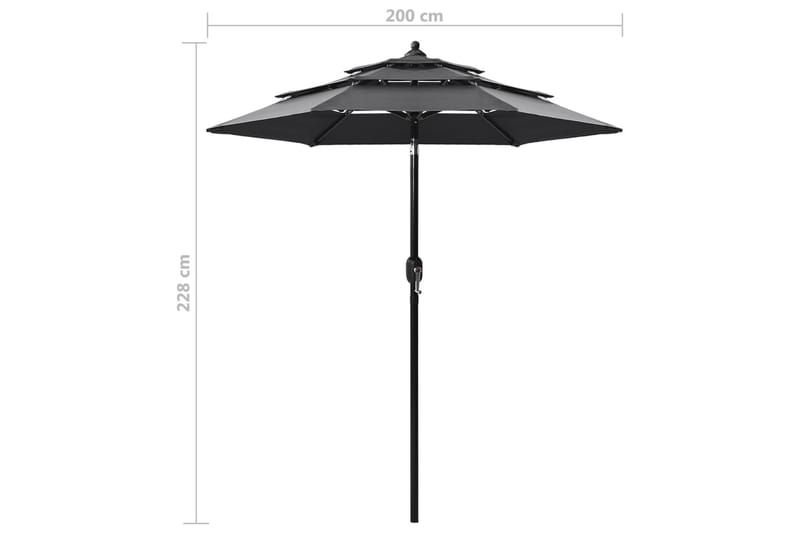 parasol med aluminiumsstang i 3 niveauer 2 m antracitgrå - Havemøbler - Solafskærmning - Parasoller