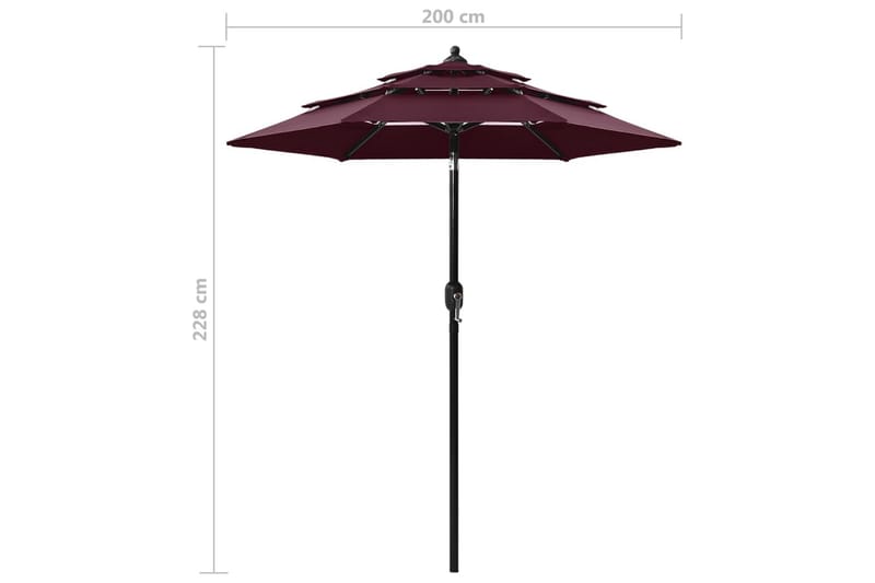 parasol med aluminiumsstang i 3 niveauer 2 m bordeaux - Parasoller
