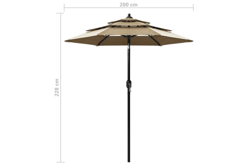 parasol med aluminiumsstang i 3 niveauer 2 m gråbrun - Havemøbler - Solafskærmning - Parasoller