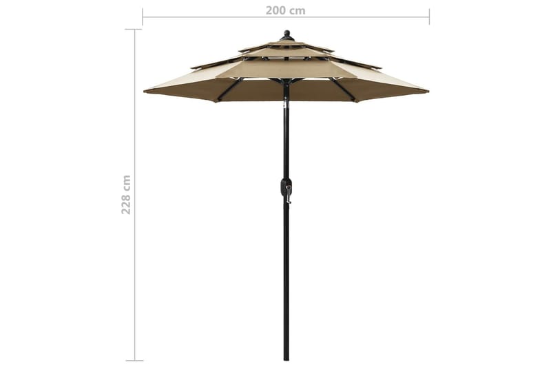 parasol med aluminiumsstang i 3 niveauer 2 m gråbrun - Parasoller