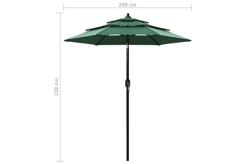 parasol med aluminiumsstang i 3 niveauer 2 m grøn - Havemøbler - Solafskærmning - Parasoller