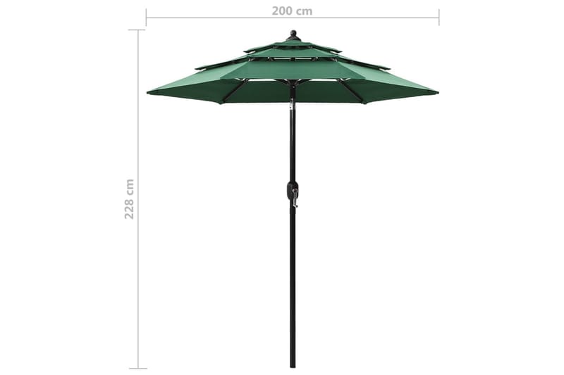 parasol med aluminiumsstang i 3 niveauer 2 m grøn - Parasoller