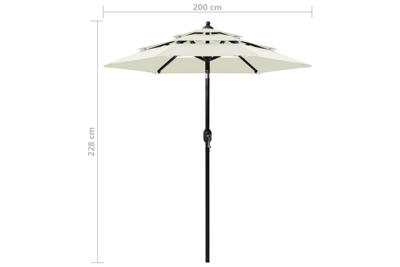 parasol med aluminiumsstang i 3 niveauer 2 m sandfarvet - Brun - Havemøbler - Solafskærmning - Parasoller