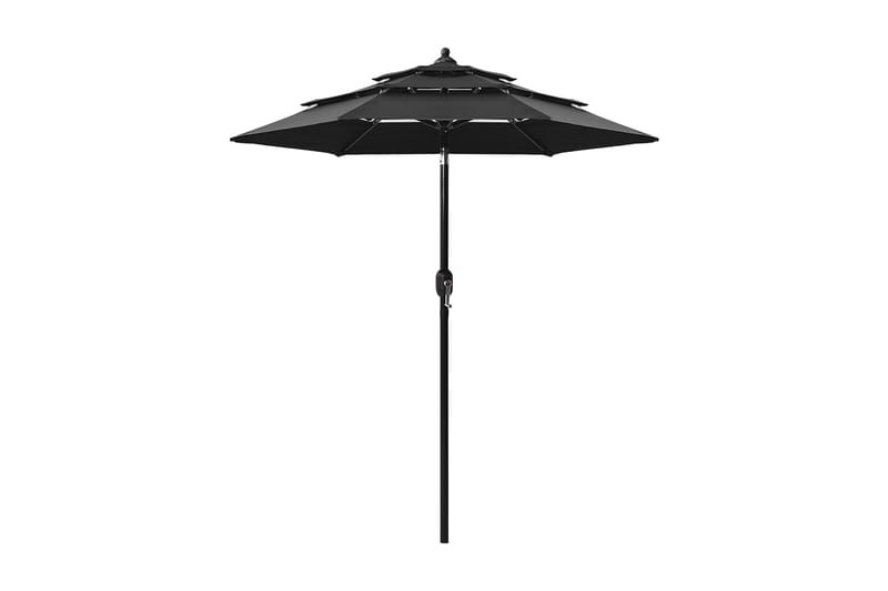 parasol med aluminiumsstang i 3 niveauer 2 m sort - Parasoller