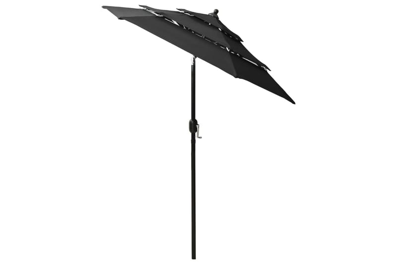 parasol med aluminiumsstang i 3 niveauer 2 m sort - Parasoller