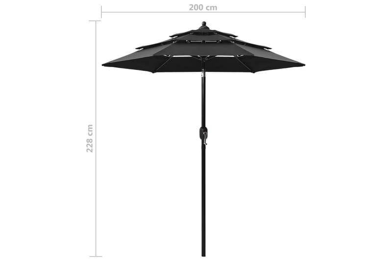 parasol med aluminiumsstang i 3 niveauer 2 m sort - Havemøbler - Solafskærmning - Parasoller