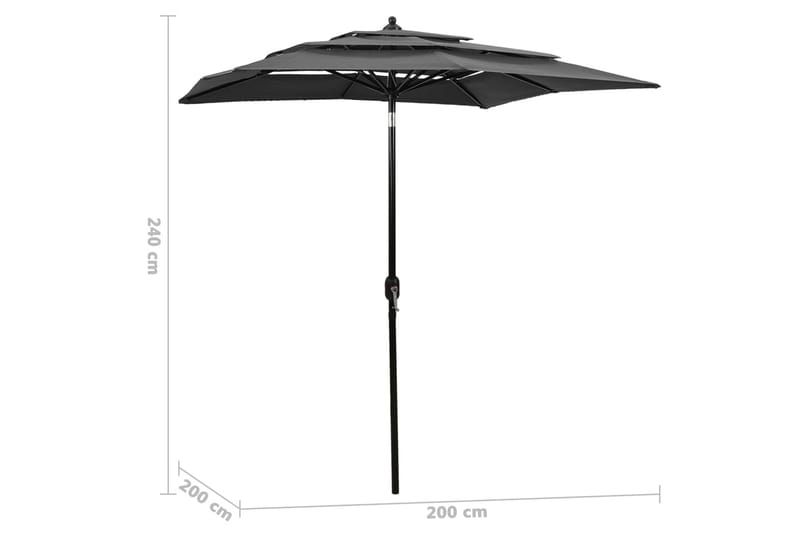 parasol med aluminiumsstang i 3 niveauer 2x2 m antracitgrå - Parasoller