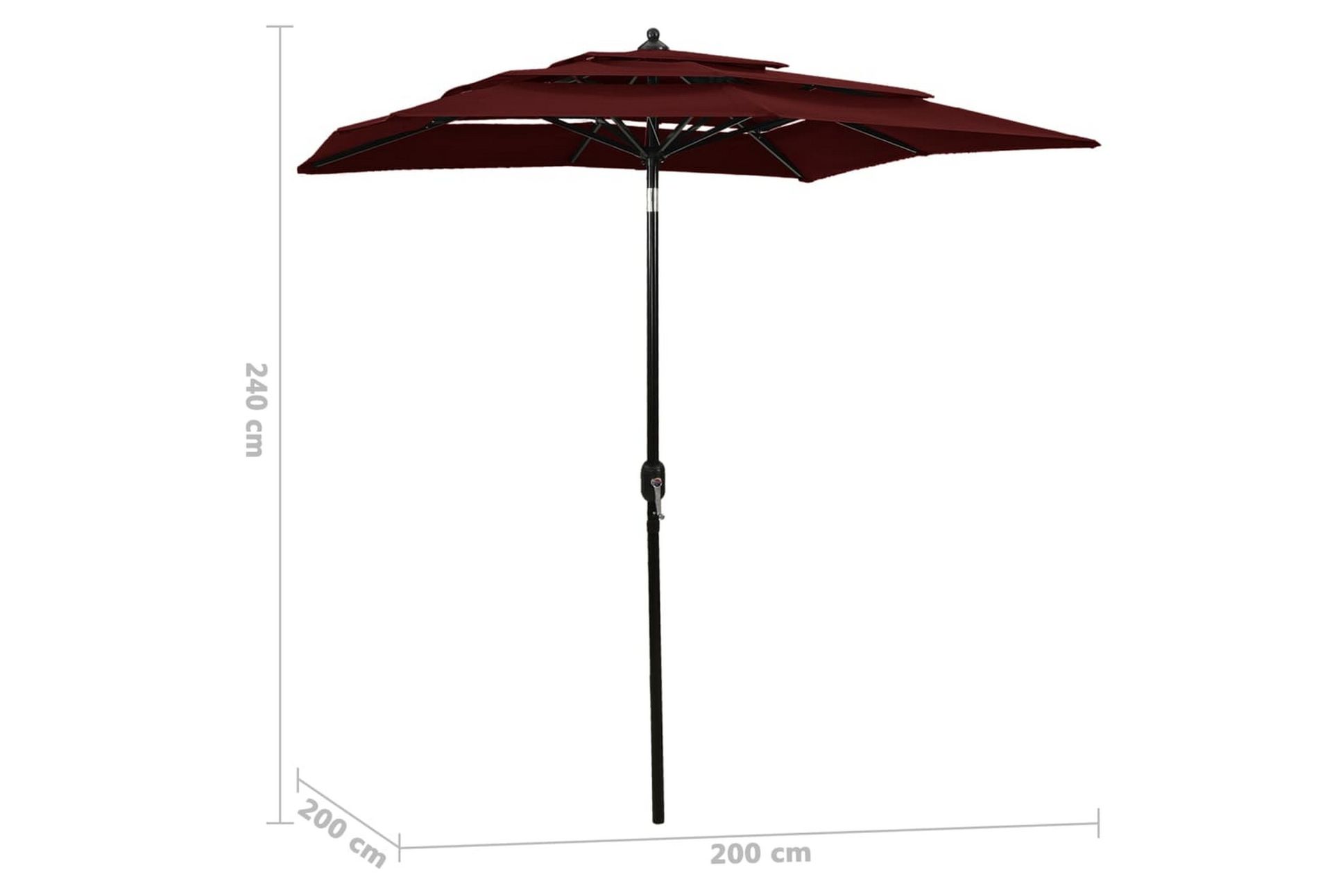 parasol med aluminiumsstang i 3 niveauer 2x2 m bordeaux - Havemøbler - Solafskærmning - Parasoller