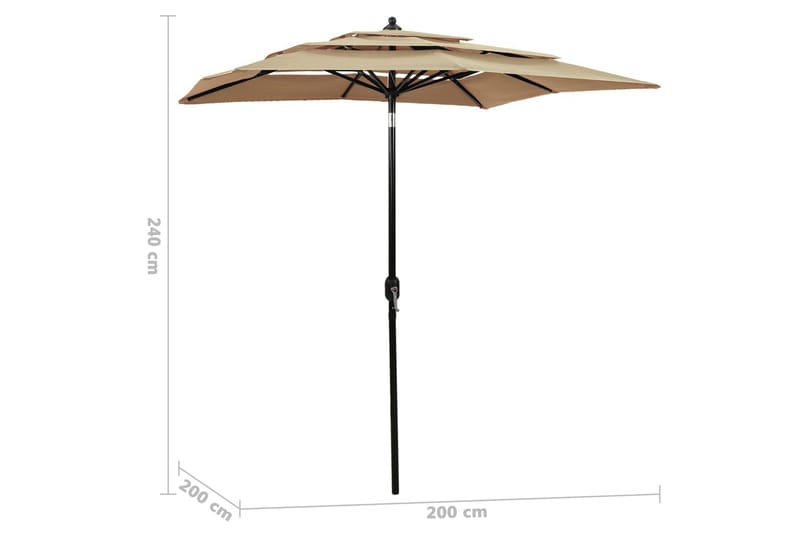 parasol med aluminiumsstang i 3 niveauer 2x2 m gråbrun - Parasoller