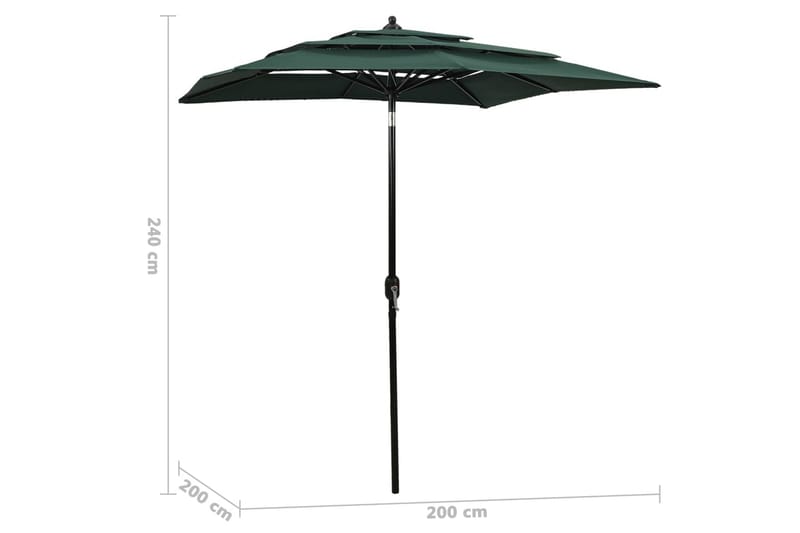 parasol med aluminiumsstang i 3 niveauer 2x2 m grøn - Parasoller