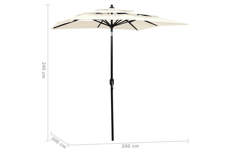 parasol med aluminiumsstang i 3 niveauer 2x2 m sandfarvet - Parasoller