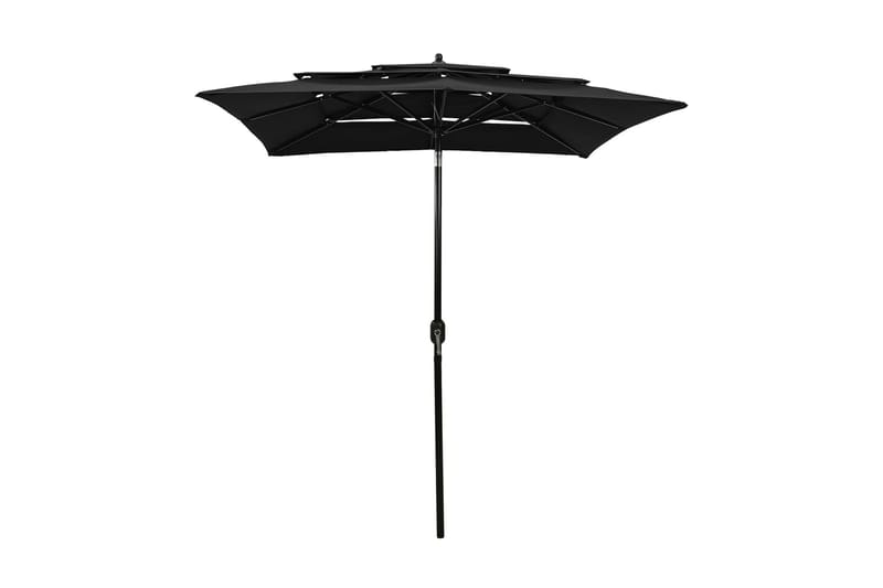 parasol med aluminiumsstang i 3 niveauer 2x2 m sort - Parasoller