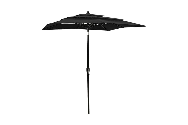 parasol med aluminiumsstang i 3 niveauer 2x2 m sort - Parasoller