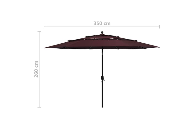 parasol med aluminiumsstang i 3 niveauer 3,5 m bordeaux - Parasoller