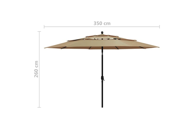 parasol med aluminiumsstang i 3 niveauer 3,5 m gråbrun - Parasoller