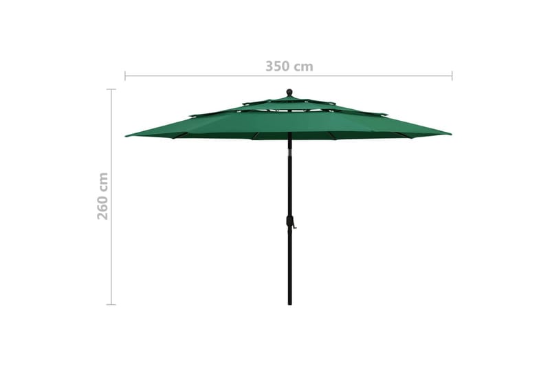 parasol med aluminiumsstang i 3 niveauer 3,5 m grøn - Parasoller