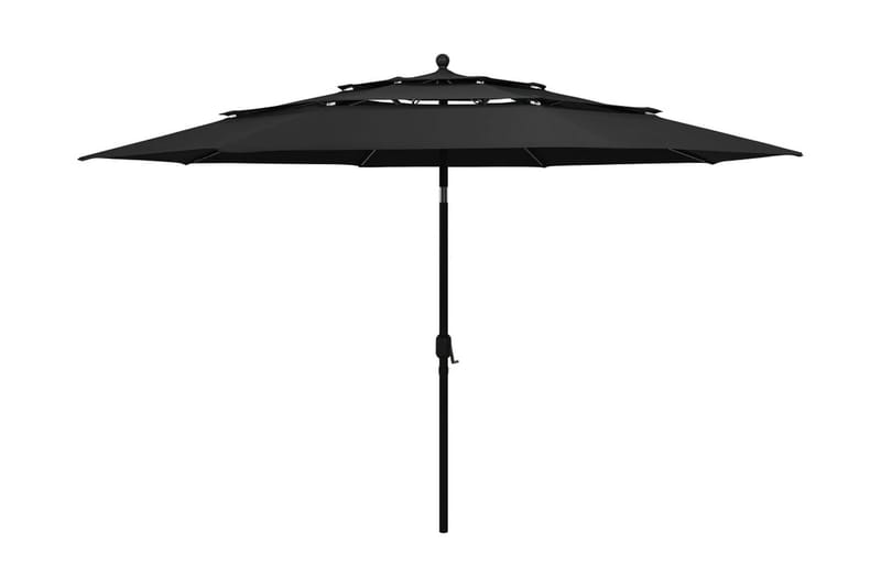 parasol med aluminiumsstang i 3 niveauer 3,5 m sort - Havemøbler - Solafskærmning - Parasoller