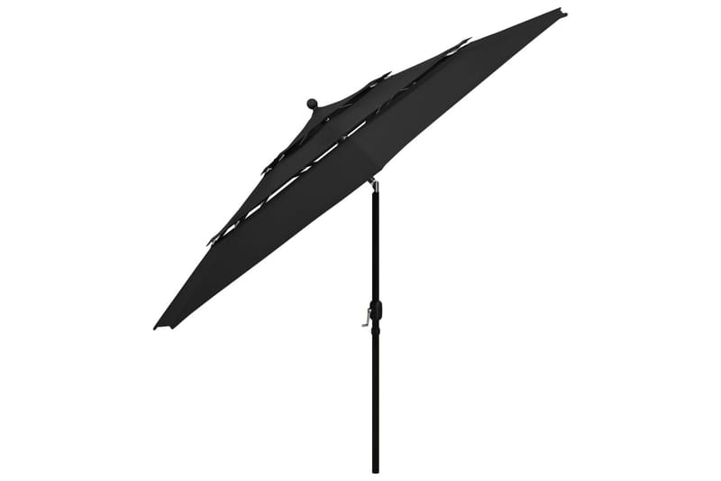 parasol med aluminiumsstang i 3 niveauer 3,5 m sort - Havemøbler - Solafskærmning - Parasoller