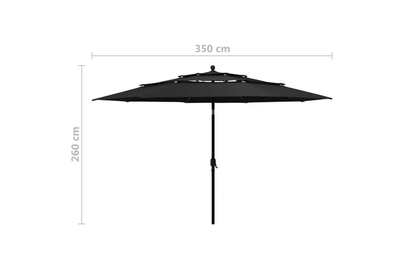 parasol med aluminiumsstang i 3 niveauer 3,5 m sort - Havemøbler - Solafskærmning - Parasoller